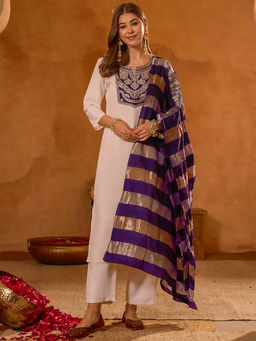 THE52 - Embroidery Work Simar Fabric Straight Kurta With Pant & Dupatta