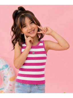 devils n angels - Pink and White Striped Sleeveless Top For Girls