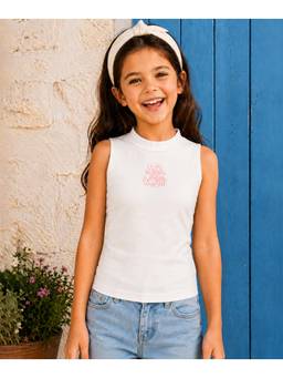 devils n angels - Girls White Sleeveless Round Neck Birthday Top