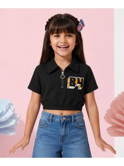 devils n angels - Girls Black Collar Neck Crop Top