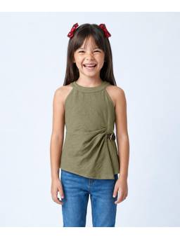 devils n angels - Girls Olive Green Sleeveless Gathered Waist Top