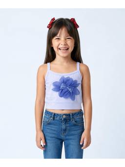 devils n angels - Girls Light Blue Floral Sleeveless Crop Top