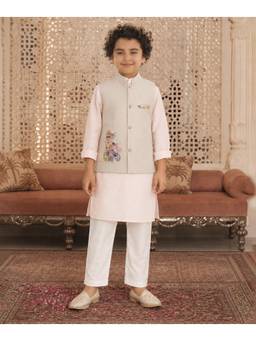 devils n angels - Grey Ethnic Jacket with Pink Kurta and Pyjama for Boys