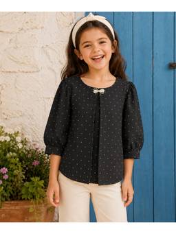 devils n angels - Girls Black Polka Dot Party Top with Bow