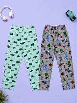 KiddoPanti - Boys Cotton Knit All Over Printed Pyjama (Pack of 2)