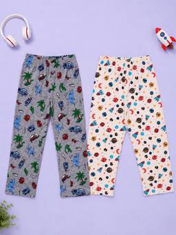 KiddoPanti - Boys Cotton Knit All Over Printed Pyjama (Pack of 2)