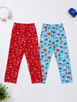 KiddoPanti - Boys Cotton Knit All Over Printed Pyjama (Pack of 2)