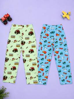 KiddoPanti - Boys Cotton Knit All Over Printed Pyjama (Pack of 2)