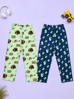 KiddoPanti - Boys Cotton Knit All Over Printed Pyjama (Pack of 2)