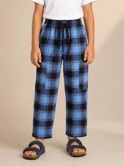 KiddoPanti - Boys Cotton Woven Checks Printed Elasticated Waist Regular Fit Pyjama