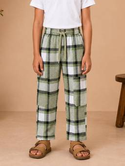 KiddoPanti - Boys Cotton Woven Checks Printed Elasticated Waist Regular Fit Pyjama