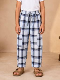 KiddoPanti - Boys Cotton Woven Checks Printed Elasticated Waist Regular Fit Pyjama