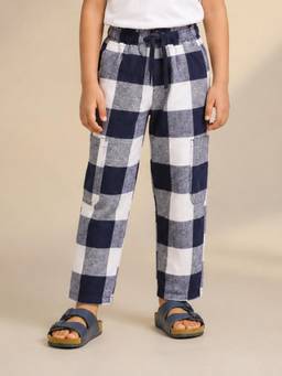 KiddoPanti - Boys Cotton Woven Checks Printed Elasticated Waist Regular Fit Pyjama