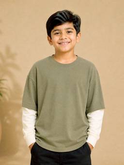 KiddoPanti - Boys Cotton Drop Shoulder Doctor Full Sleeves Solid T-shirt