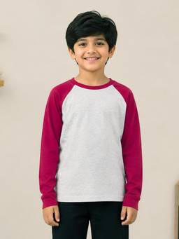 KiddoPanti - Boys Cotton Raglan Full Sleeves Solid T-shirt