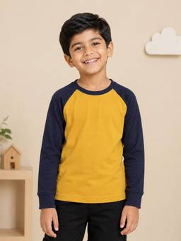 KiddoPanti - Boys Cotton Raglan Full Sleeves Solid T-shirt