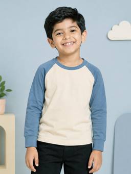 KiddoPanti - Boys Cotton Raglan Full Sleeves Solid T-shirt