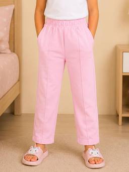 KiddoPanti - Girls Cotton Blend Fleece Solid Straight Leg Pant with Pintuck Detail