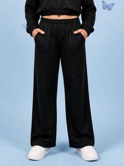 KiddoPanti - Girls Cotton Blend Fleece Solid Straight Leg Pant with Pintuck Detail