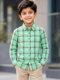 Campana - Boys Pure Cotton Full Sleeves Checked Shirt - Mint Green