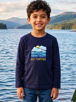 Campana - Boys Pure Cotton Full Sleeves Go Further Print T-shirt - Navy Blue