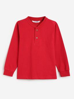 Campana - Boys Cotton Jersey Full Sleeves Henley T-shirt - Red