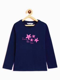 Campana - Girls Pure Cotton Full Sleeves Dancing Stars Print T-shirt - Navy Blue