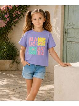 devils n angels - Girls Purple Floral Printed Casual T-shirt