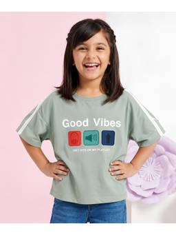 devils n angels - Lime Green Good Vibes Printed Casual T-shirt For Girls