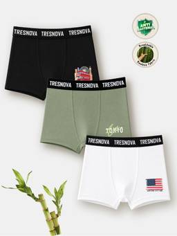 TRESNOVA - Bamboo Anti-microbial Tokyo Printed Soft Boxer Trunks (Pack of 3)
