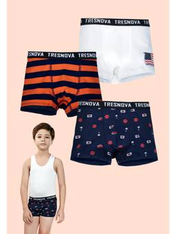 TRESNOVA - Boys Cotton Antimicrobial USA Flag Printed Boxer Trunks (Pack of 3)