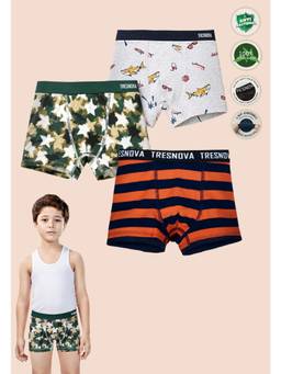 TRESNOVA - Boys Cotton Antimicrobial Camouflage Printed Boxer Trunks (Pack of 3)