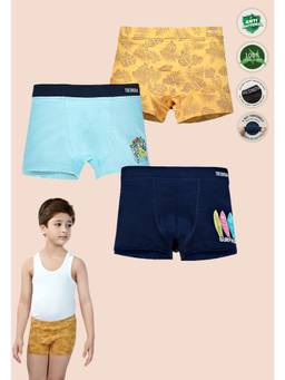 TRESNOVA - Boys Cotton Antimicrobial Leaf Printed Boxer Trunks (Pack of 3)