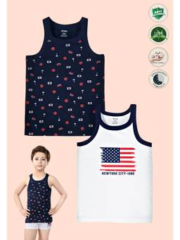 TRESNOVA - Boys Cotton Antimicrobial Varsity Printed Gym Vest (Pack of 2)