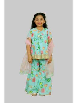 Spunkies - Girls Floral Kurta and Sharara With Dupatta