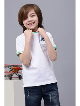 One Friday - Boys Cotton White Round Neck Embroidered T-shirt