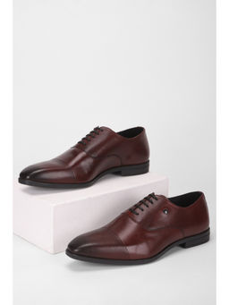 Louis Philippe - Men Burgundy Formal Leather Lace Up Oxfords Shoes