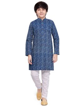 Jeetethnics - Boys Navy Blue Printed Kurta Pyjama (Set of 2)