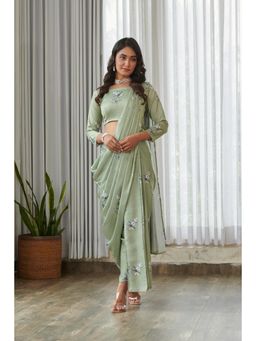 Pasha India - Tulsi Green Dhoti Style Pre-Draped Saree with Stitched Blouse