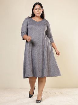 Amydus - Plus Size Grey Melange Snugweave Winter Midi Dress