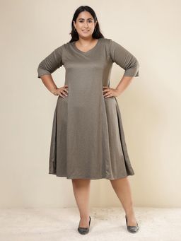 Amydus - Plus Size Olive Green Snugweave Winter Midi Dress