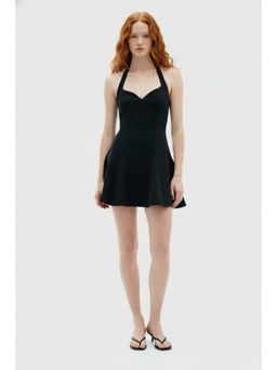 AAREIN - Black Halter Neck Fit and Flare Mini Dress