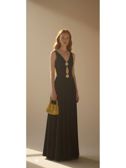 AAREIN - Black V-Neck Cutout Embellished Maxi Dress