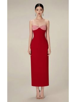 AAREIN - Red and Pink Bodycon Midi Dress