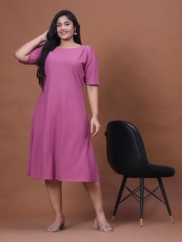 Curvy Lane - Plus Size Purple Round Neck A-Line Midi Dress