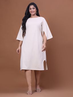 Curvy Lane - Plus Size Off White Solid Shift Midi Dress
