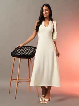 Trend Arrest - Women Halter Neck Fit and Flare Midi Dress