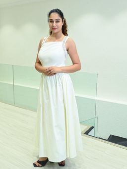 Odette - White Cotton Rib Solid Maxi Dress for Women