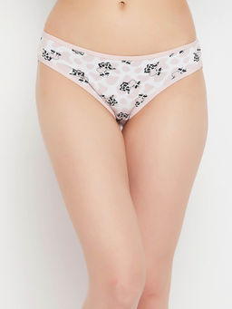 Clovia - Low Waist Cow Print Bikini Panty In White - Cotton
