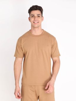 CHKOKKO - Men Terry Cotton Regular Fit T-Shirt - Brown